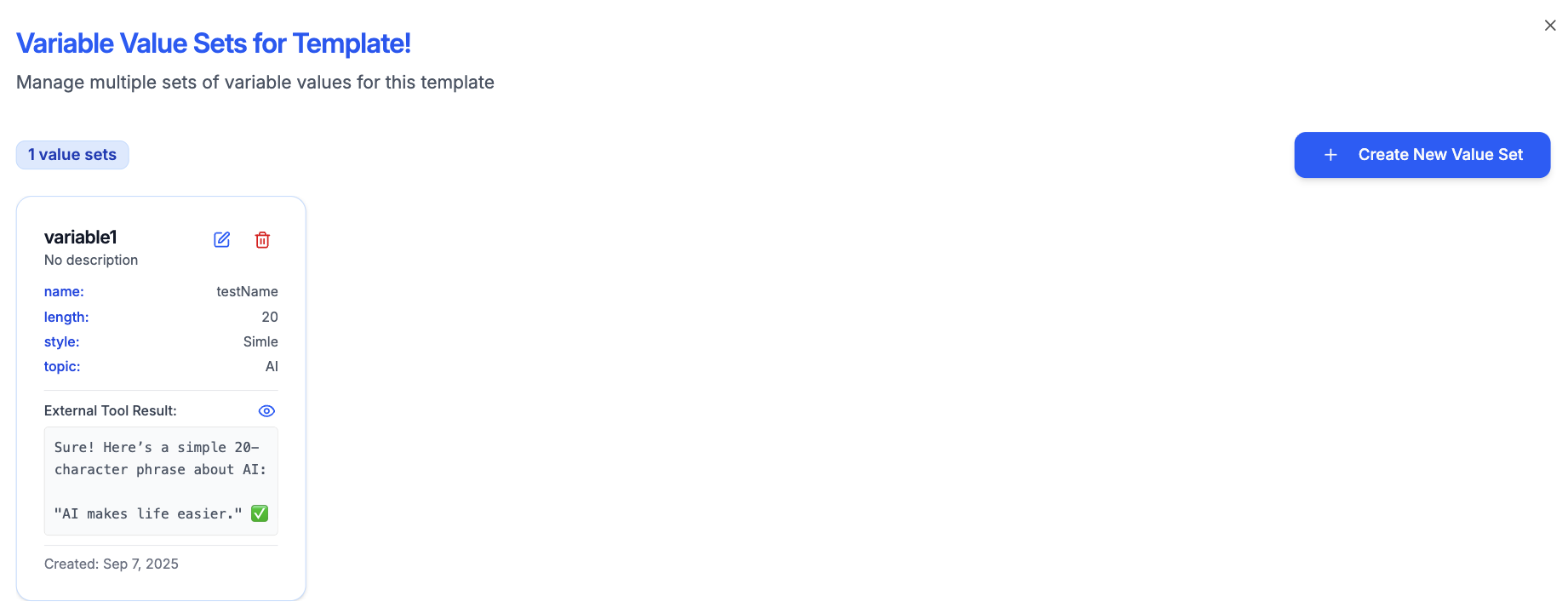 Create New Value Set Modal Screenshot